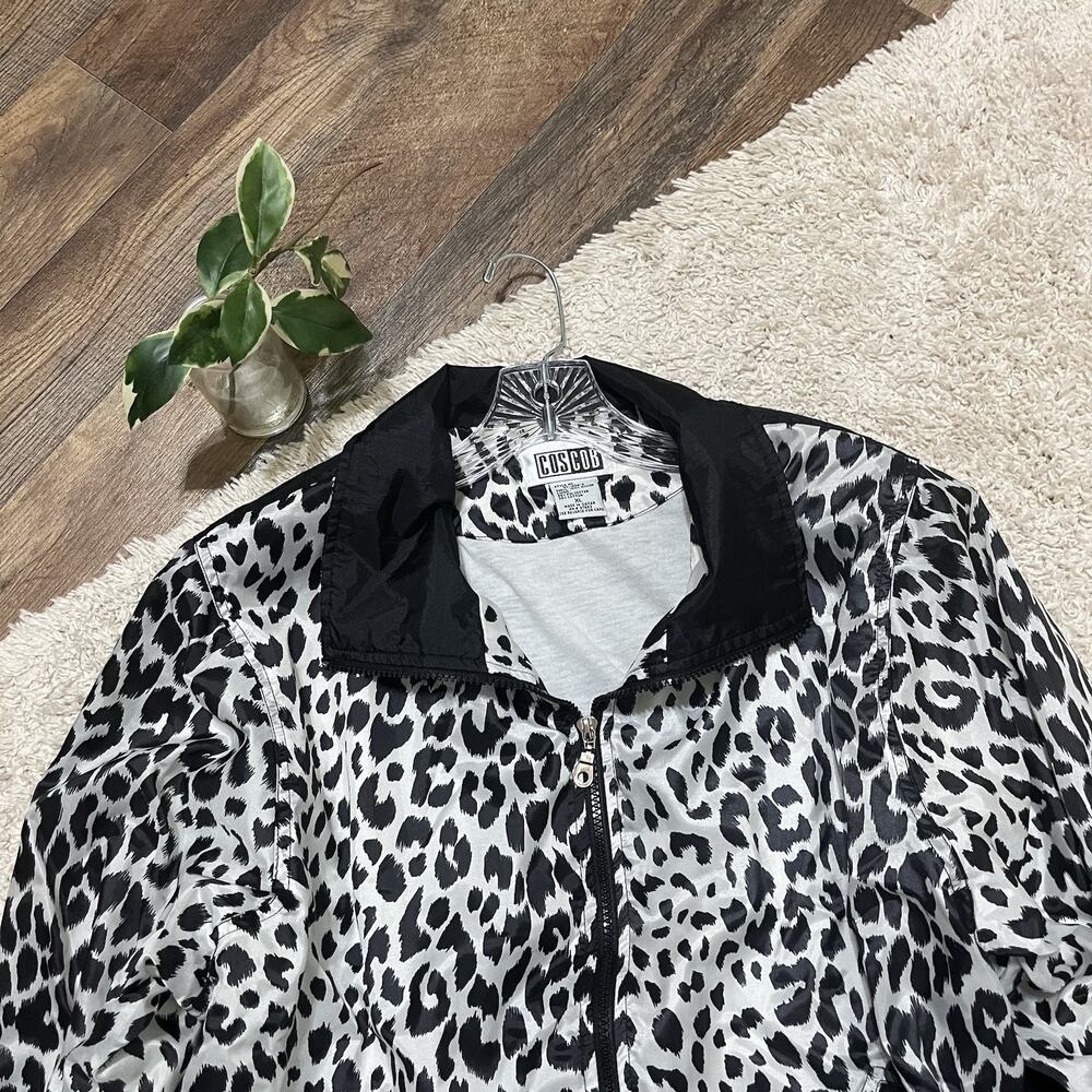 Vintage Cos Cob Size XL Black White Leopard Print Zip Front Windbreaker Jacket - Picture 3 of 5